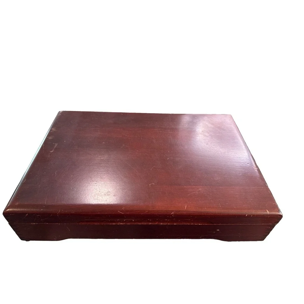 VTG Nobility Plate Wooden Silverware Chest Purple Felt Lined Box 16.5x11